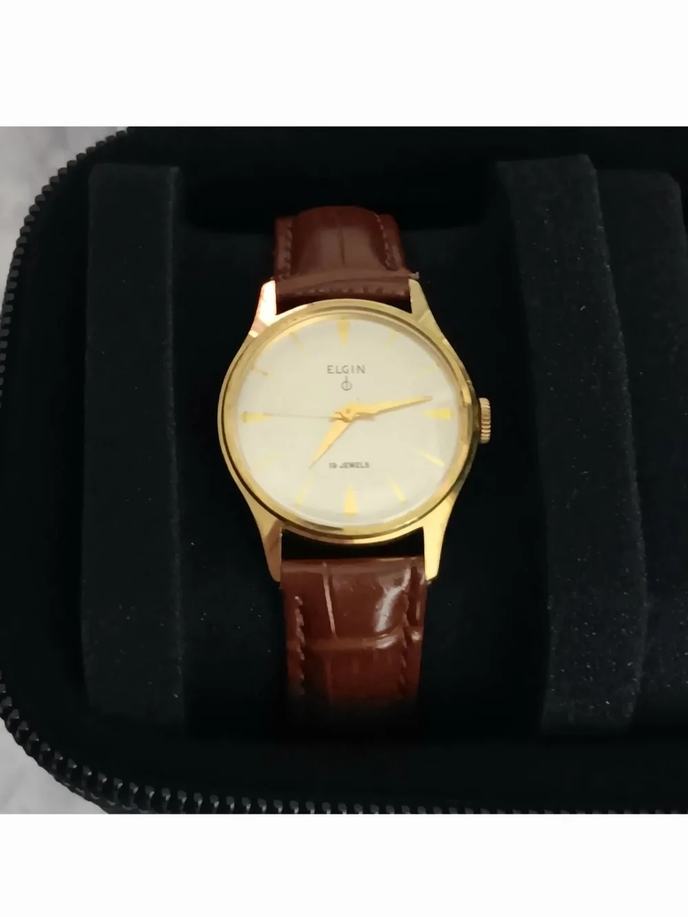Vintage Elgin 19 Jewels Hand Wind Watch Running With 2 Slot Travel Case